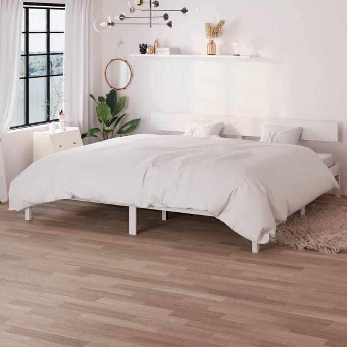 vidaXL - Bedframe - massief - grenenhout - wit - 180x200 - cm