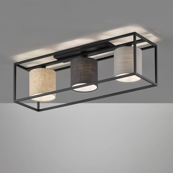 Fischer & Honsel Isko - Plafondlamp met 3 lampenkappen - 3x E14 (excl.) - Zwart Metaal
