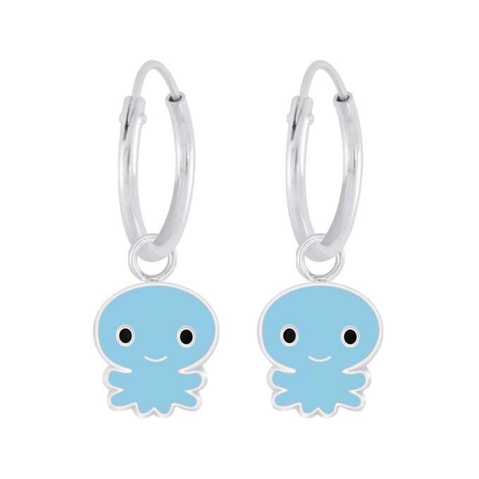 Joy|S - Zilveren octopus bedel oorbellen - oorringen - blauw