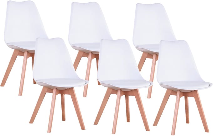 Jently eetkamerstoelen - stoelen - houten poten - kunststof - set van 6 - wit