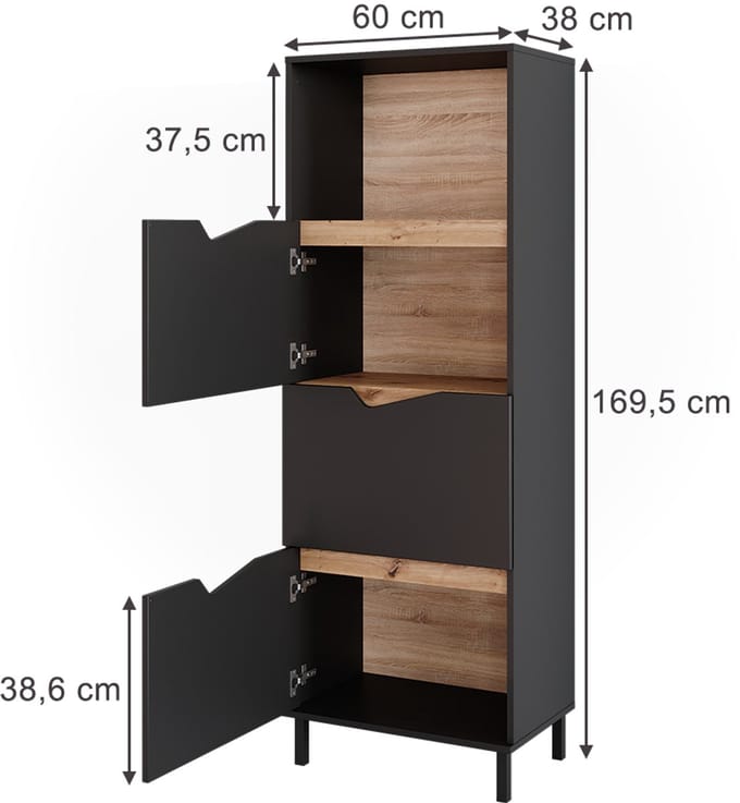 Vicco Marelle Sideboard – 60 x 169.5 cm met 4 compartimenten Antraciet/Artisan