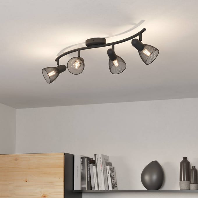 EGLO Corvigno plafondspot, lengte 64 cm, zwart, 4-lamps, staal