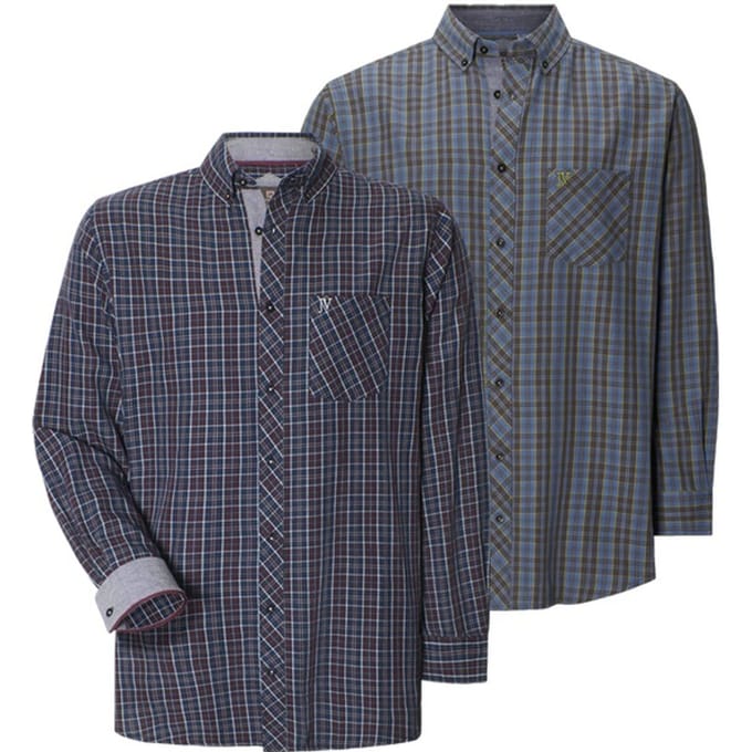 Jan Vanderstorm herren Overhemden, Set Van 2 - 43/44 - donkerrood - Plus Size