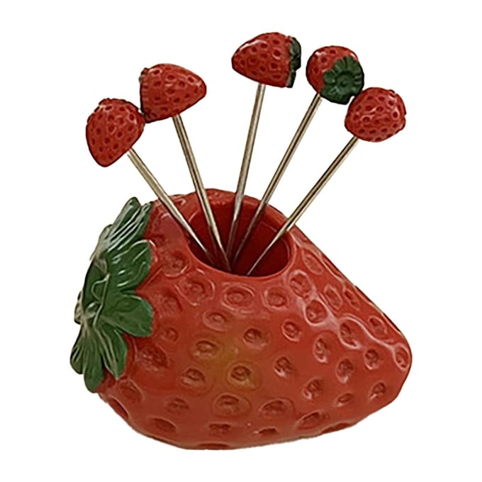 5 Stuks Fruitvorkset Leuke Vorm Multifunctioneel Roestvrij Staal Fruitvorken Voedselprikkers met Houder brown