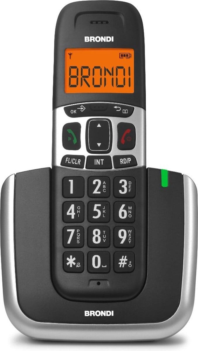 Brondi Bravo Platinum, DECT-telefoon, Draadloze handset, Luidspreker, 50 entries, Zwart, Zilver