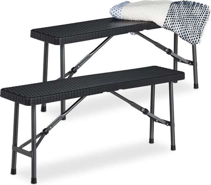 bierbank set van 2 - inklapbaar - kunststof - 42 x 100 x 25 cm - zwart