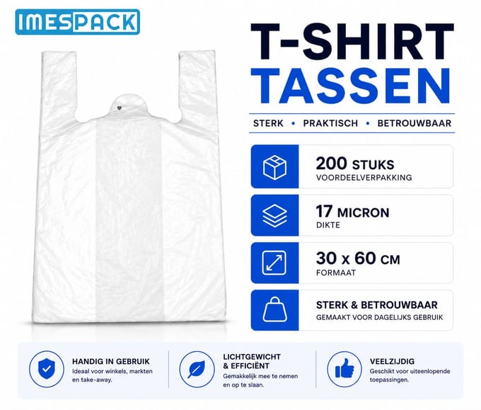 Hemdtas - 200st. - 30x60cm - 17mic - Wit - HDPE - Sterk - IMES PACK