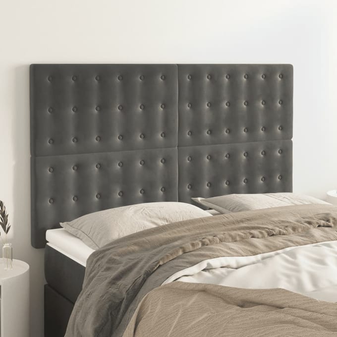 vidaXL - Hoofdbord - donkergrijs - 144x5x118/128 - cm - Fluweel
