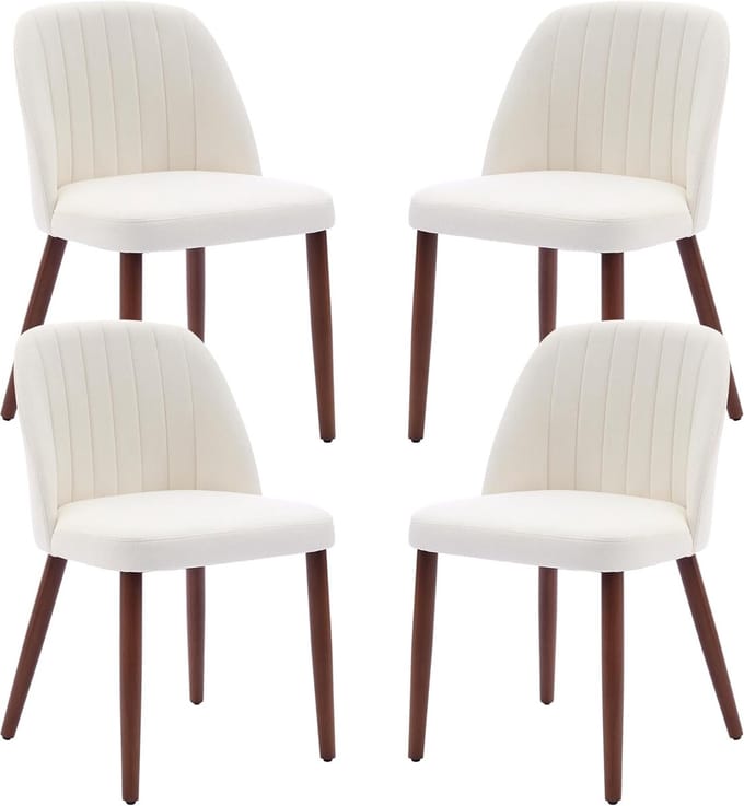 HoerFuriy - Eetkamerstoelen set van 4 - Beige - Stof - Mid‑century modern