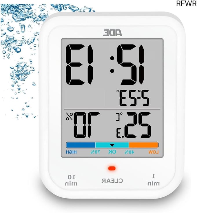 RFWR® Digitale badkamerklok met hygrometer en thermometer | Waterdicht en met douchetimer | Groot LCD-scherm