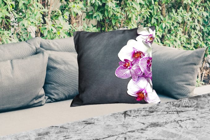 Sierkussen Buiten - Orchidee - Bloemen - Roze - Flora - 60x60 cm - Weerbestendig