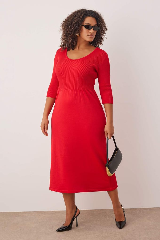 Curve damesjurken van Unifarben met midi-lengte, driekwart mouwen, casual A-lijn model, plus size