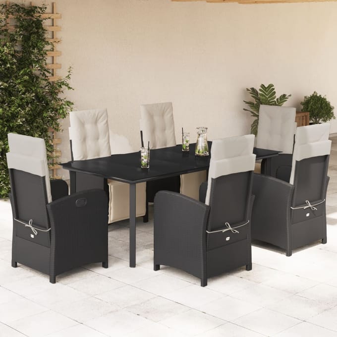 vidaXL - 7-delige - Tuinset - met - kussens - poly - rattan - zwart