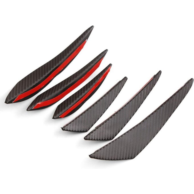 6 Stuks Voorbumper Diffuser Vinnen Koolstofvezel Stijl Zijdelingse Canards Lip Decoratie Body Spoiler Universele Pasvorm black