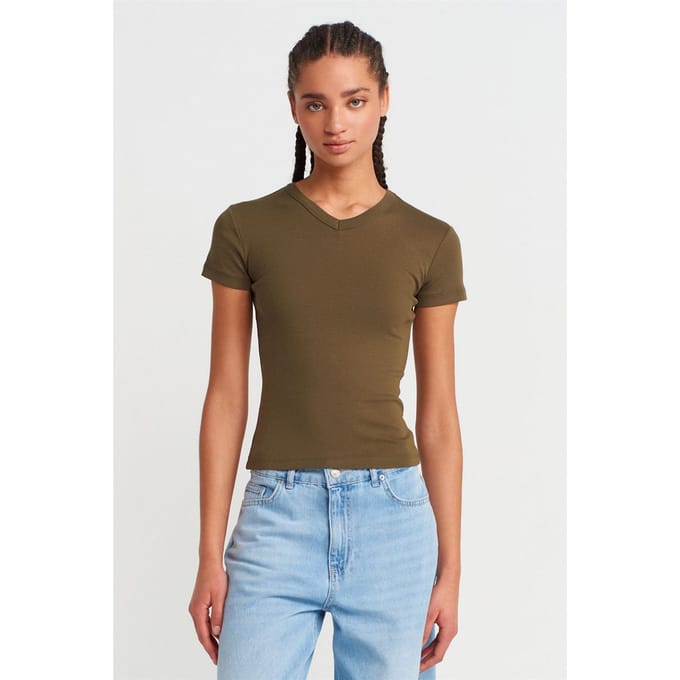 Slim Fit Katoenen V-hals T-shirt