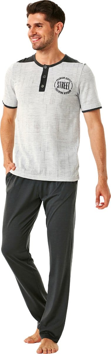 Feyza - Heren Pyjama Set, Korte Mouwen, Rookgrijs - S