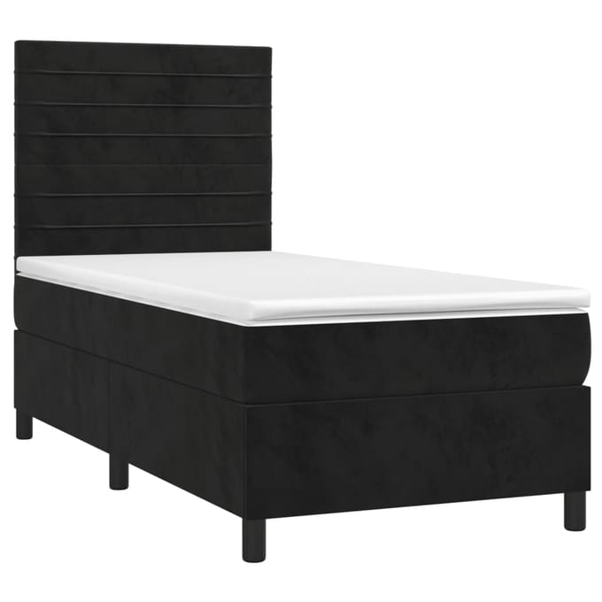 vidaXL - Boxspring - met - matras - en - LED - fluweel - zwart - 90x190 - cm