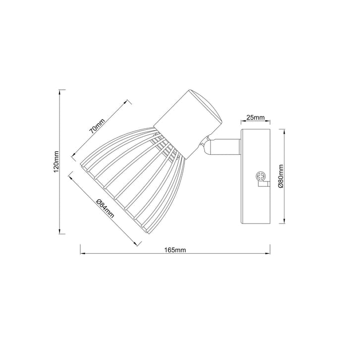 Brilliant Blacky wandspot, Ø 8,4 cm, zwart, metaal