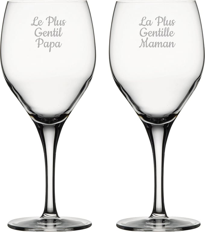 Rode wijnglas gegraveerd - 42,5cl - Le Plus Gentil Papa & La Plus Gentille Maman