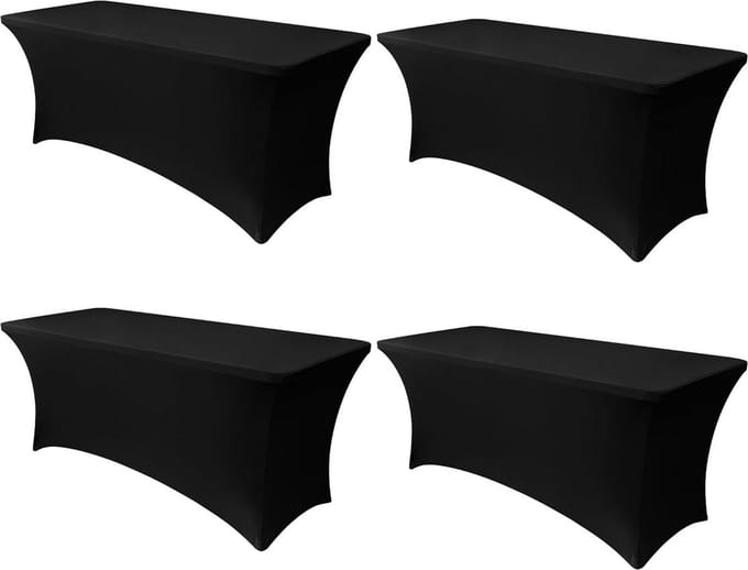 Set van 4 Universele Rechthoekige Tafelhoezen Elastisch Polyester voor Bruiloft en Feest - Zwart 2.4m
