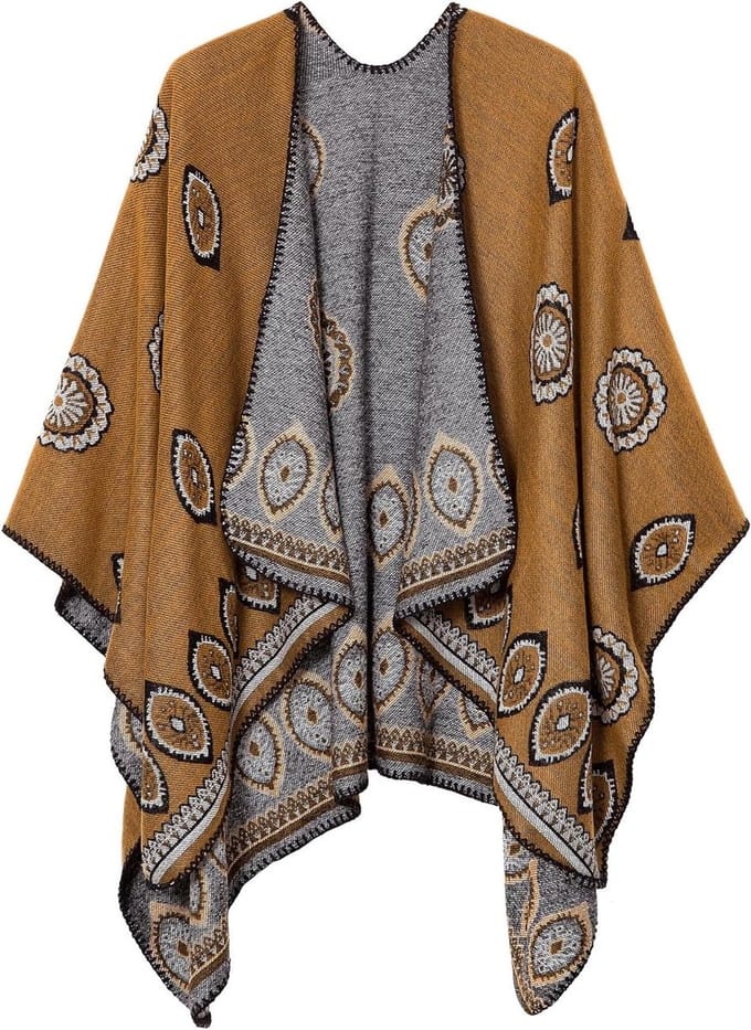 Gebreide Poncho - Deken Sjaal - Warm Blijven - Open Voorkant - One Size - Geel