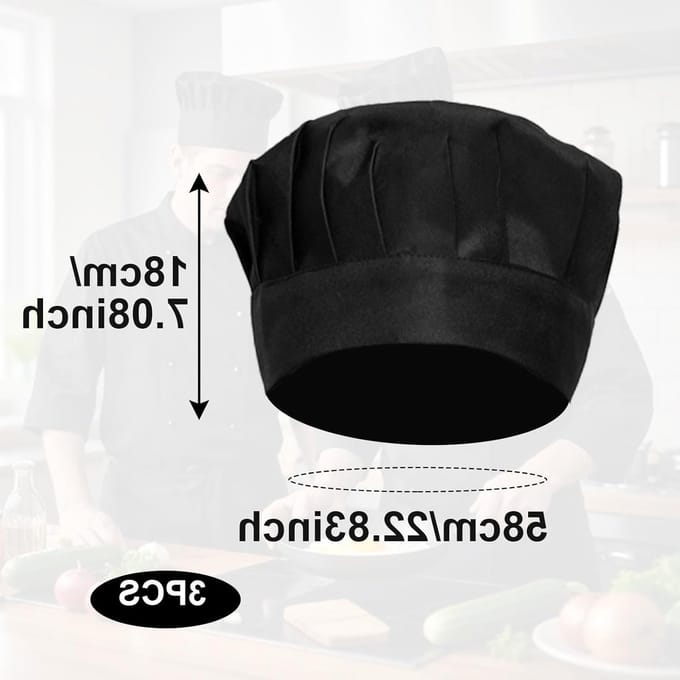 Koksmuts - Kokhoed Kookmuts - Professioneel Koken - Verstelbaar Elastisch - 3 stuks - Zwart