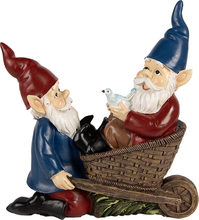 Clayre & Eef Decoratie Beeld Kabouter 23 cm Blauw Rood Polyresin