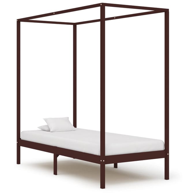 vidaXL - Hemelbedframe - massief - grenenhout - donkerbruin - 100x200 - cm