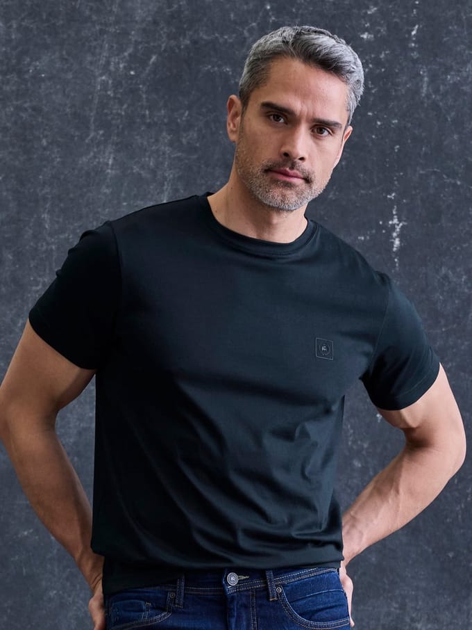 LERROS Basic T-shirt met LERROS-logoprint , Maat: M , Kleur: CLASSIC NAVY , 95% katoen, 5% elastaan