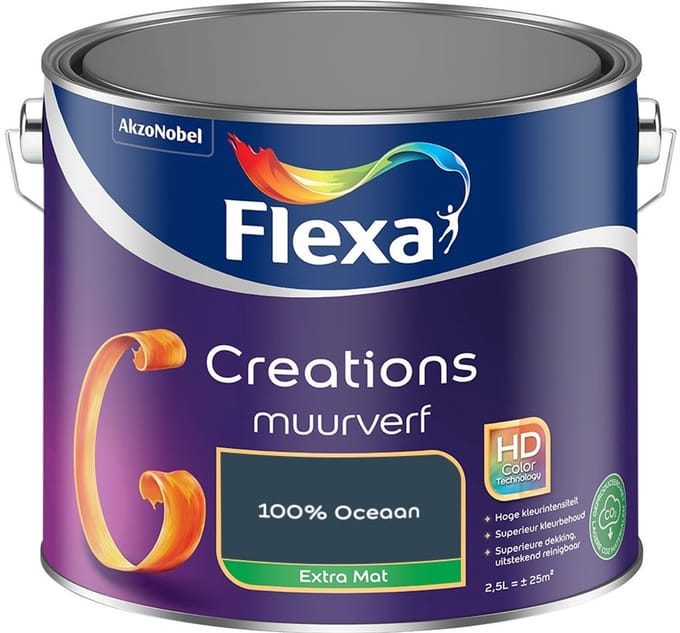 Flexa - Creations Muurverf Extra Mat - 100% Oceaan - Mengverf - 2,5 L