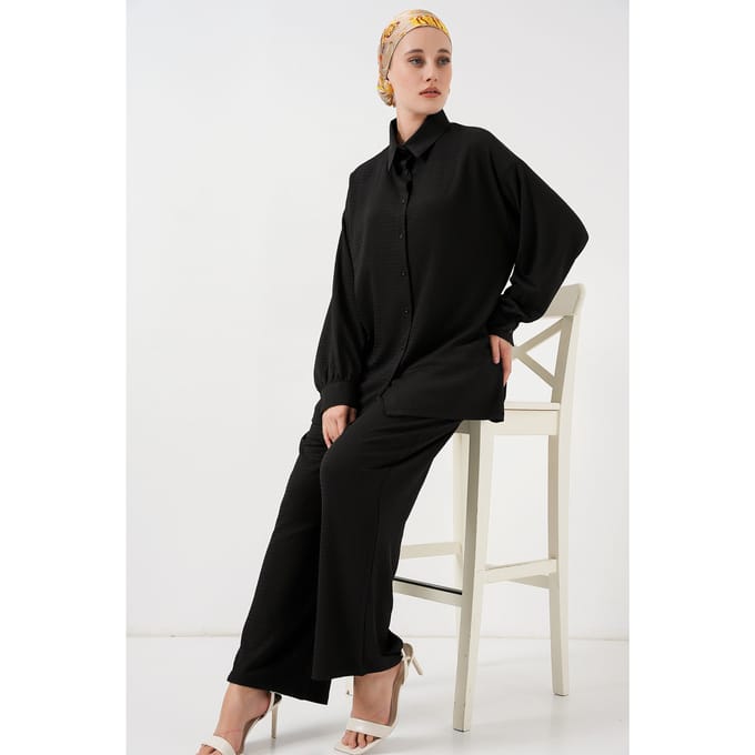 Gestructureerde Brei Co-Ord Set met Kraag