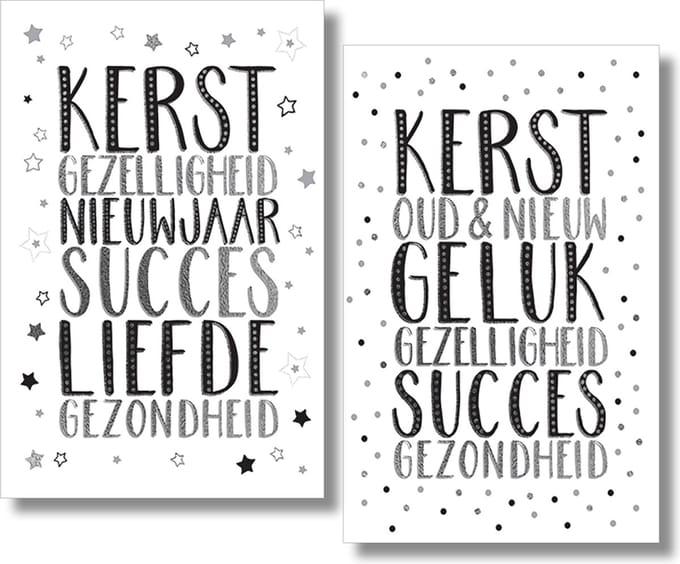 40 Kerstkaarten - Folie - Witte envelop - 10,5 x 16 cm - 2 motieven