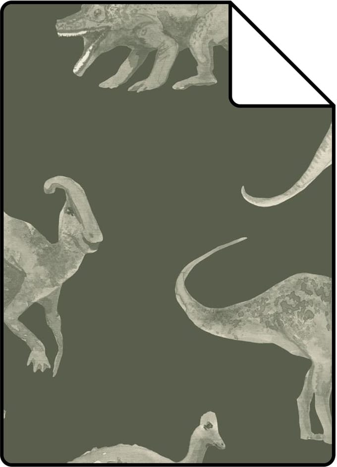 Proefstaal ESTAhome behang dinosaurussen olijfgroen - 26.5 x 21 cm - 131867-S