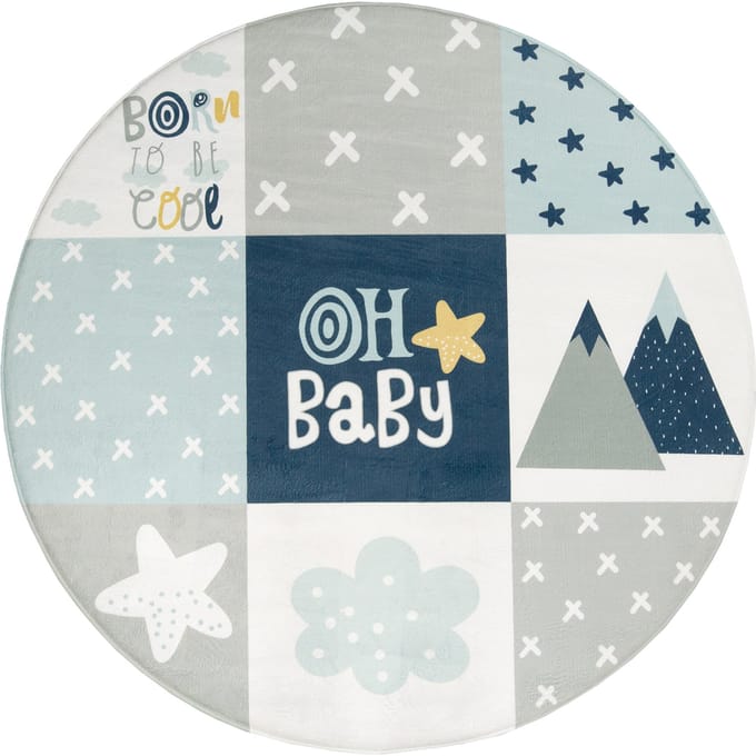 Kindertapijt wasbaar Chiko blauw 150 cm rond