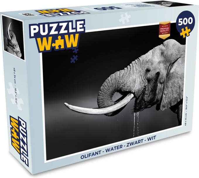 Puzzel Olifant - Water - Zwart - Wit - Legpuzzel - Puzzel 500 stukjes