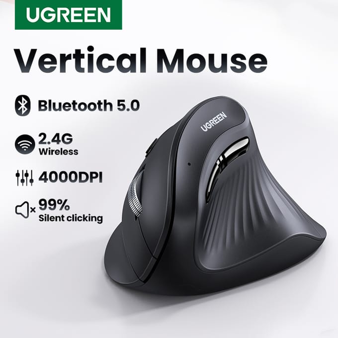 Ugreen Verticale Muis Draadloze Bluetooth5.0 2.4G Ergonomische 4000Dpi 6 Mute Knoppen Voor Macbook Tablet Laptops Computer Pc Muizen