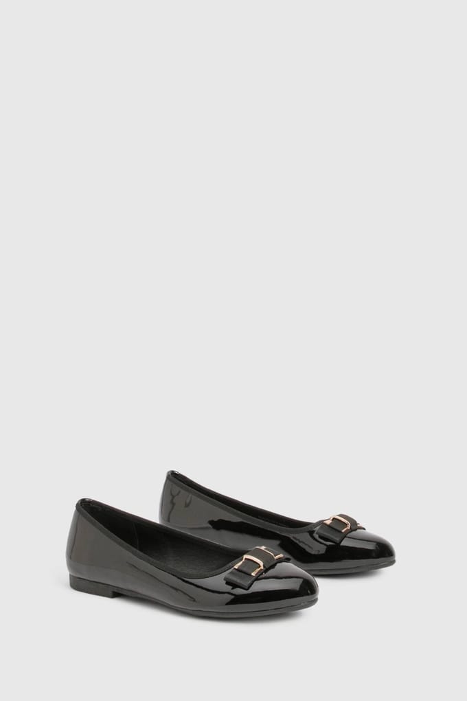 boohoo Dames Gold Bow Detail Ballet Flats | Zwart | Maat: 41