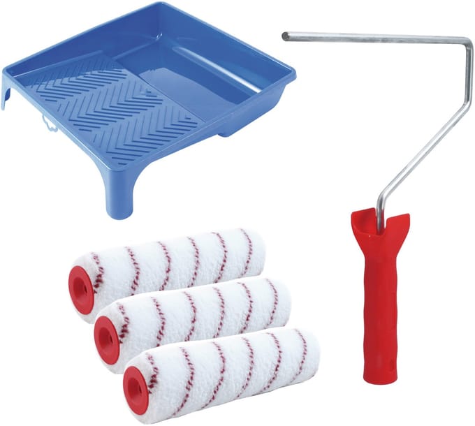 Sorex Verfrollers schilderen set - met beugel en verfbak - 3x anti spat rollers - breedte 25 cm