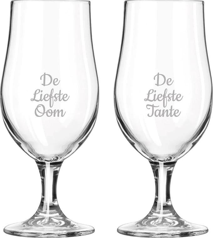 Gegraveerde bierglas op voet 49cl De Liefste Tante-De Liefste Oom