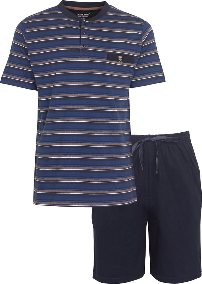 Paul Hopkins Heren Shortama - Gestreept - Pyjama Set - Donkerblauw - Maat S