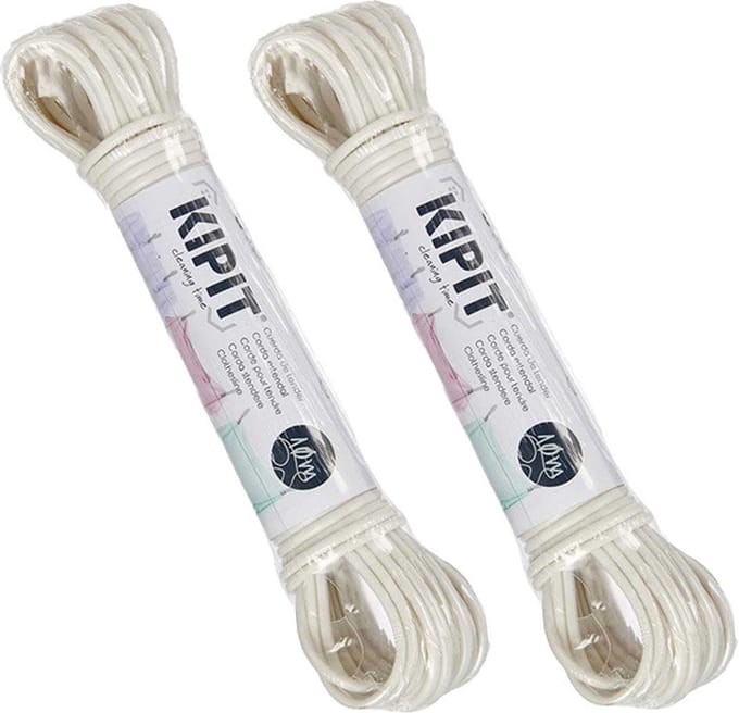 Kipit Waslijn - 2x - 10 meter - PVC - wit - drooglijn / waslijndraad