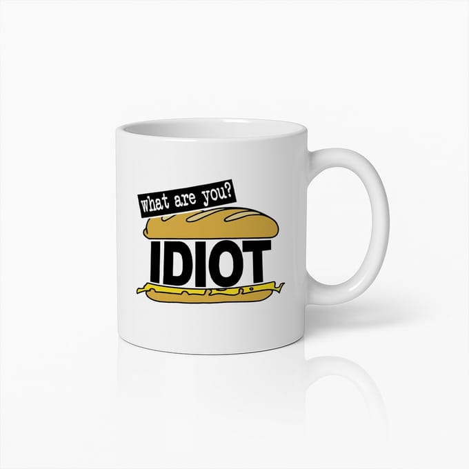 Witte Mok 330ml – “What Are You? Idiot” Grappige Sandwich Grap Koffiebeker