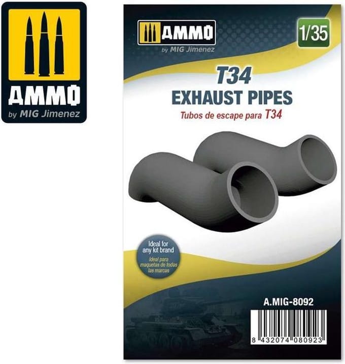 AMMO by Mig Jimenez Modelbouwpakket - AMMO MIG 8092 T34 Exhaust Pipes Resin onderdeel - 1:35 - Modelbouw