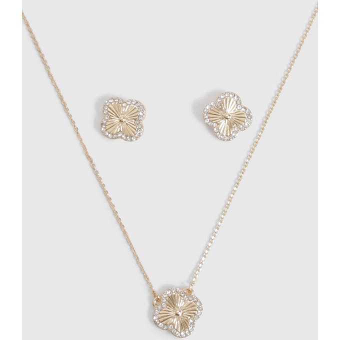 boohoo Dames Bloemenhanger sieradenset | Goud