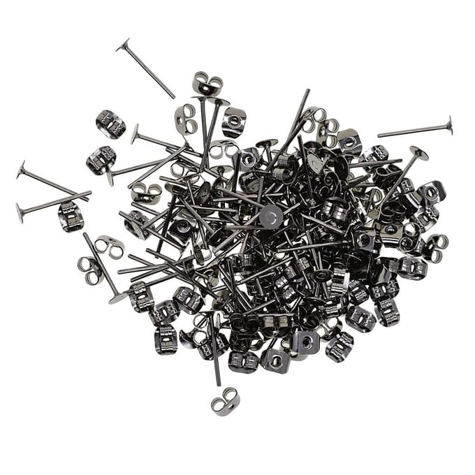 Poteaux et dos de boucles d'oreilles en fer de 4mm, 400 pièces, pour résultats de bricolage, bijoux as described black