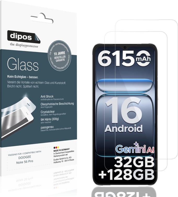 dipos – 2x Pantserfolie geschikt voor DOOGEE Note 56 Pro | 9H Screenprotector