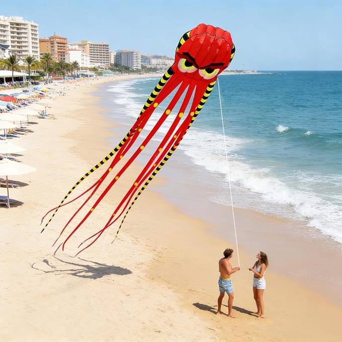 Octopus Vlieger - Grote Vlieger - Buiten Spelen - Realistische Tentakels - 8 Meter - Oranje