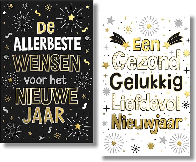 40 Kerstkaarten - Folie - Witte envelop - 10,5 x 16 cm - 2 motieven