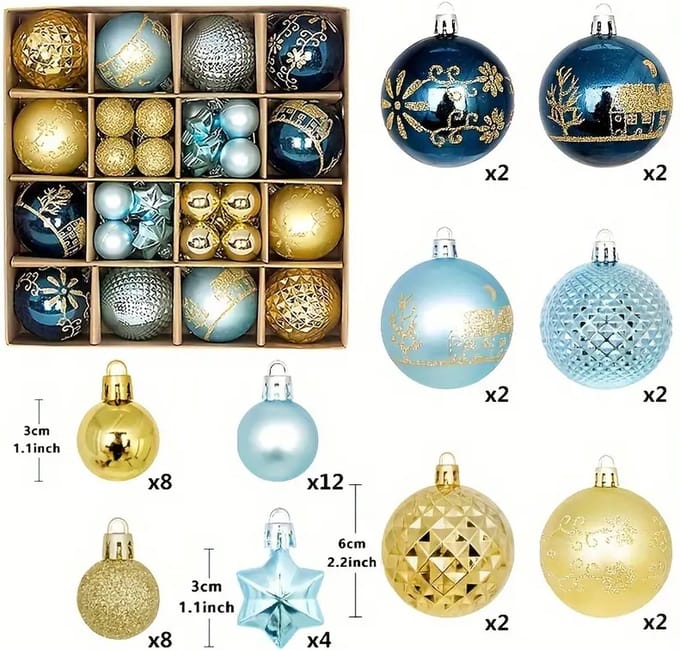 Nivard Kerstballen - Kerstversiering - Plastic - Mix 8- Kerstballenset - 44 stuks