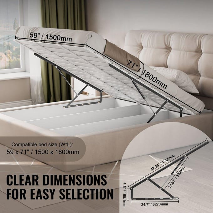 Bedlift 59x71 inch Compatibel Bedformaat 154 lbs Belasting Doe-het-zelf Wandbed Hardware
